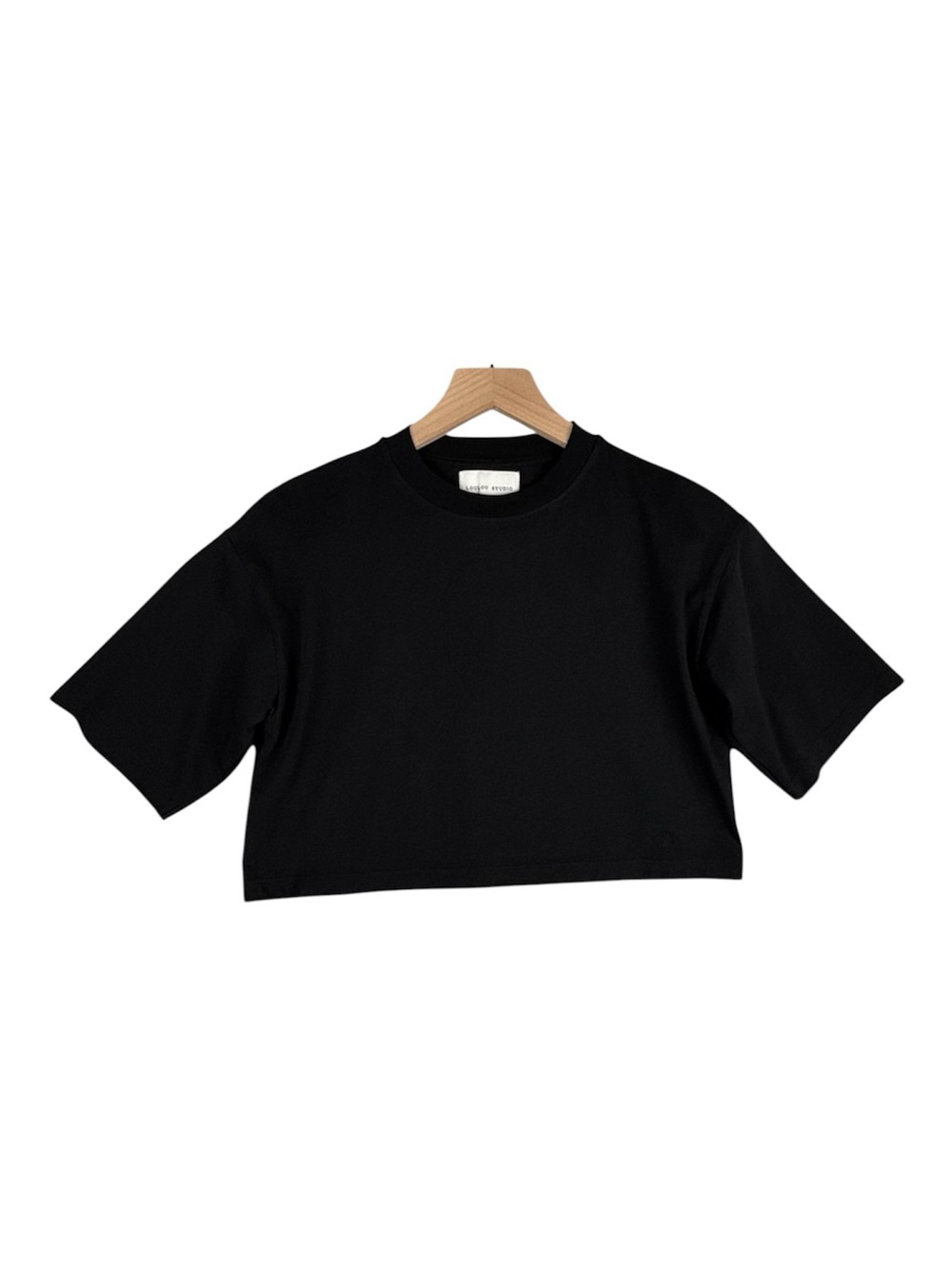 Loulou Studio Shirt Womens XS Black Gupo Crop Supima Cotton T-Shirt‎